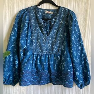 Faherty M Lila Indigo Organic Cotton Silk Top